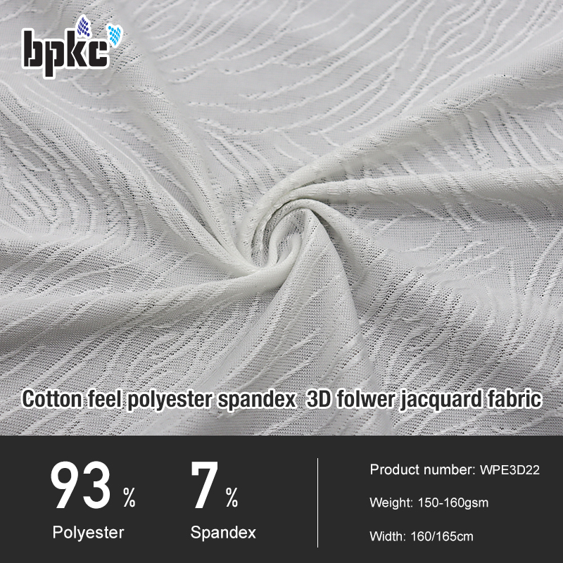 Cotton feel polyester spandex  3D folwer jacquard fabric